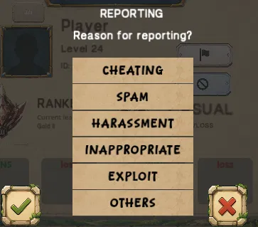 WallFall reporting reason menu