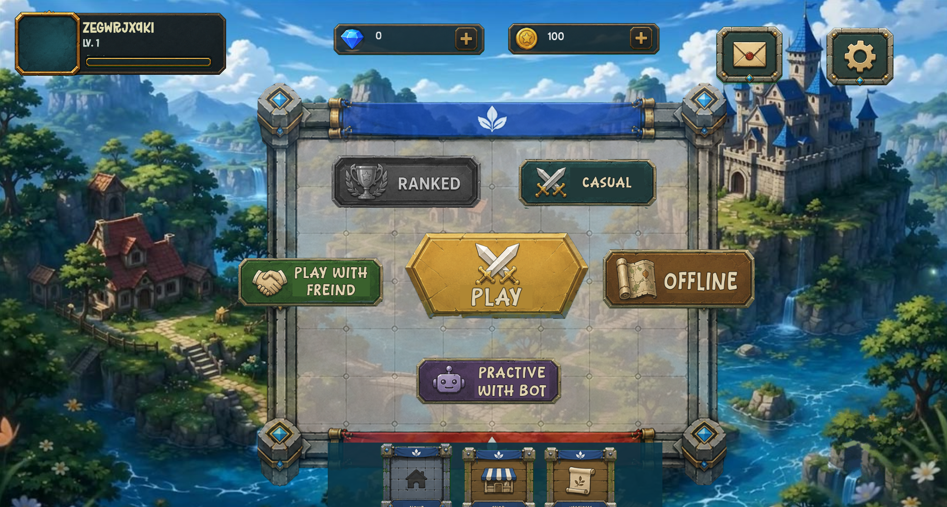 WallFall main menu with Ranked, Casual, Play with Friend, and Practice with Bot