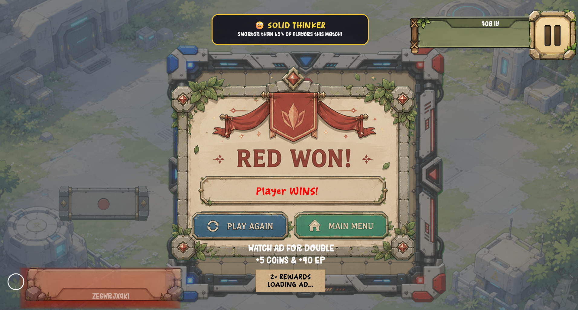 WallFall win screen showing Red Won and bonus reward option
