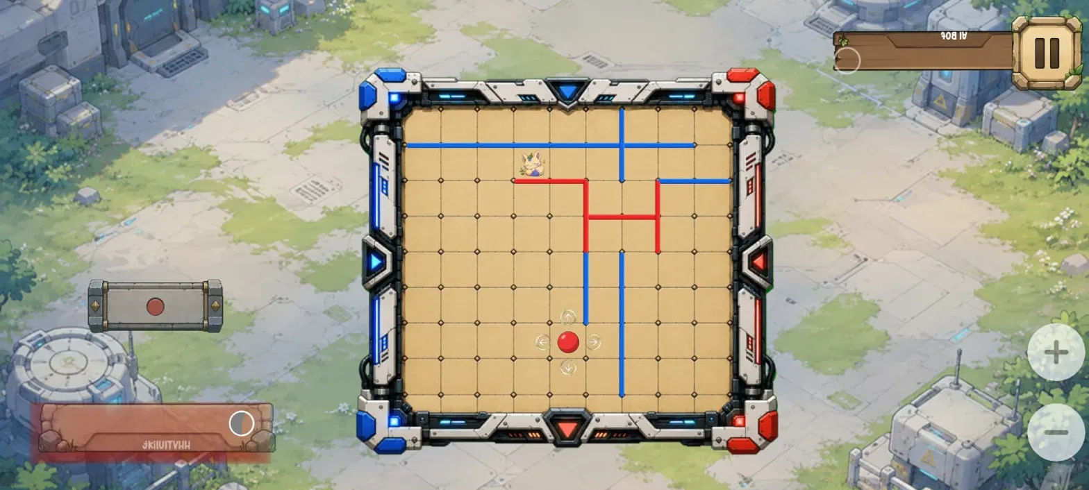 WallFall board with blue and red structures